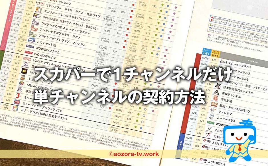 スカパーで1チャンネルだけ単品契約できない？！セットとパックの違いと単チャンネルの入り方