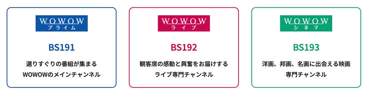 WOWOWの3つのチャンネル